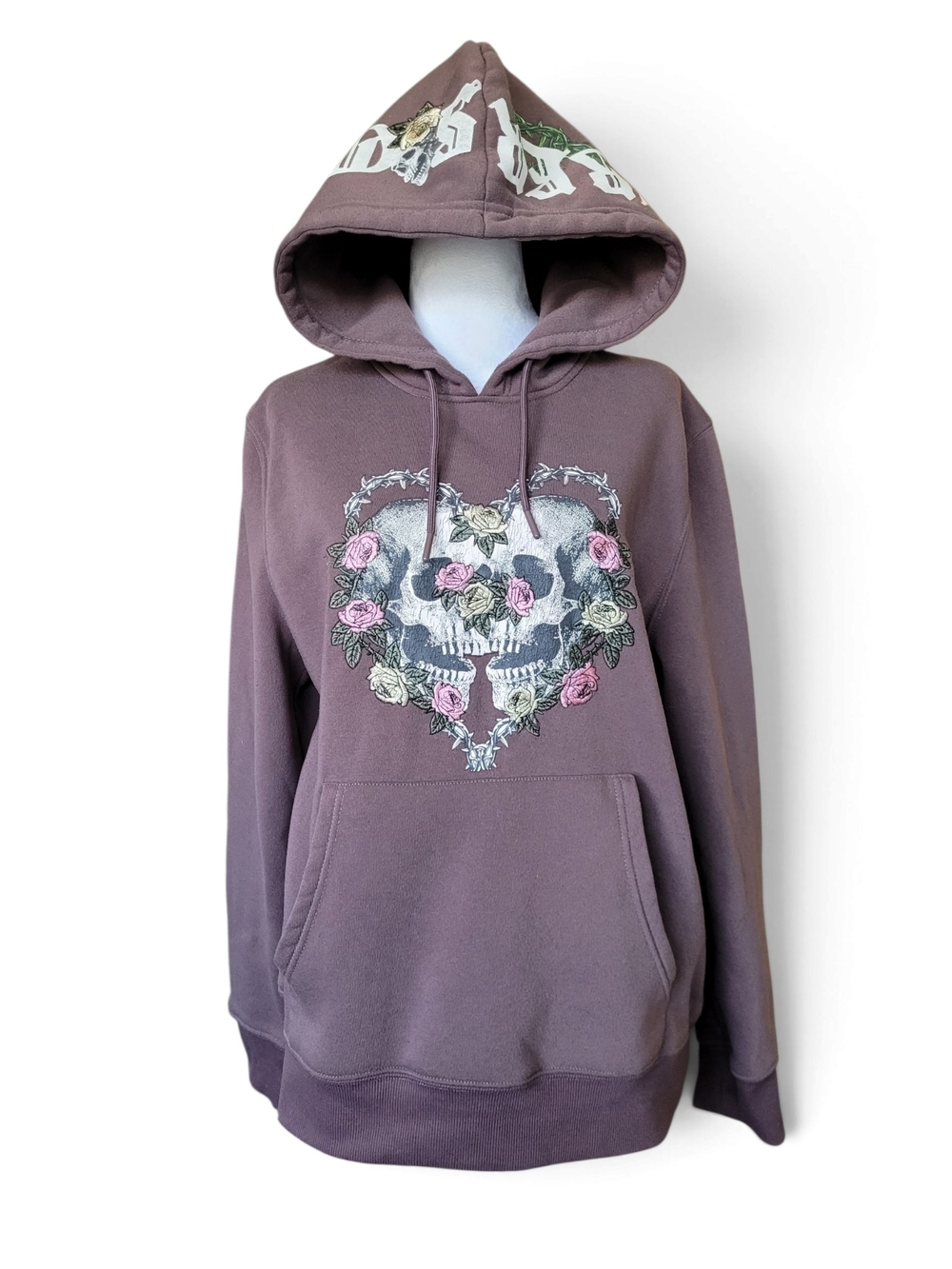 Members Only Skull And Roses Hoodie Y2K Goth Grunge Small Mauve Brown